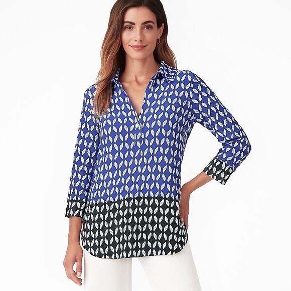 Roller Rabbit Tops - Roller Rabbit Diamond Geometric Button Front Long Sleeve Tunic Blouse Size XS